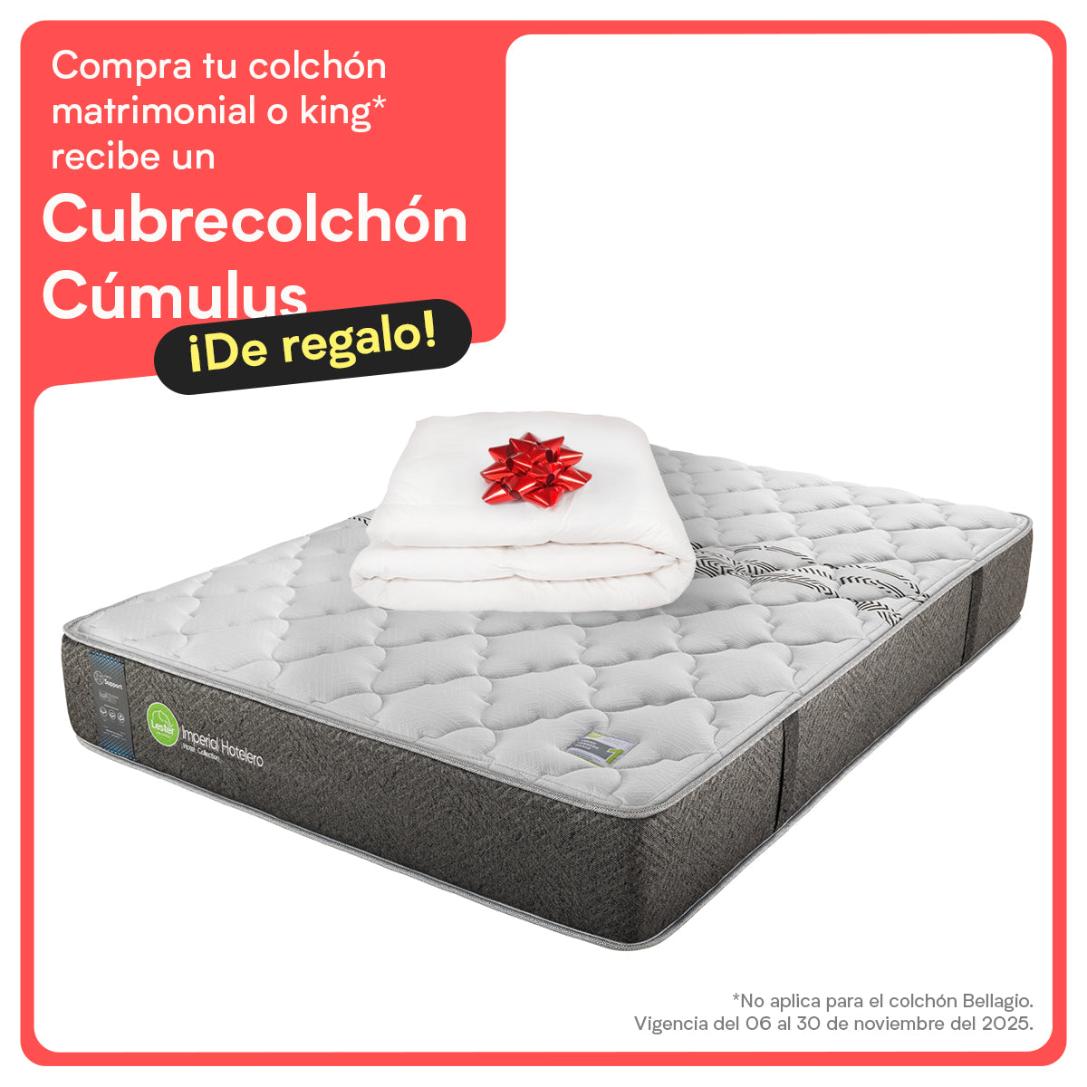Colchón Lester Imperial Hotelero + Cubre Colchón Cúmulus