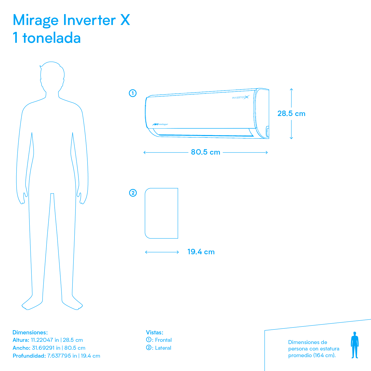 Minisplit Mirage Inverter X - 1 tonelada - 110v